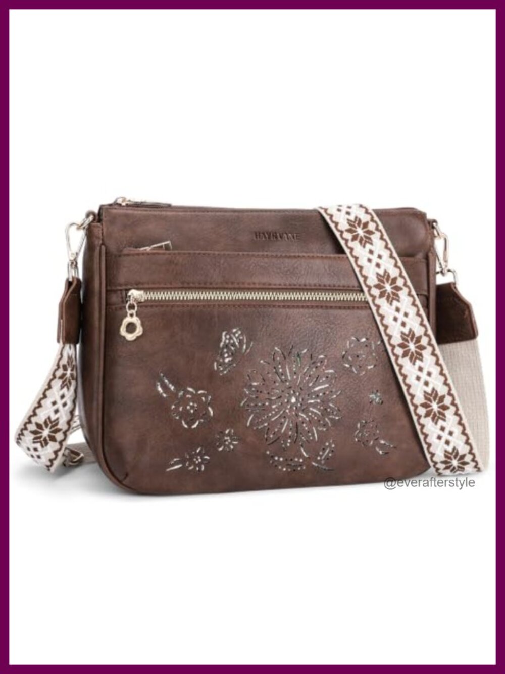 Vegan Leather Medium Crossbody Bag Multi-Pocket Guitar Strap